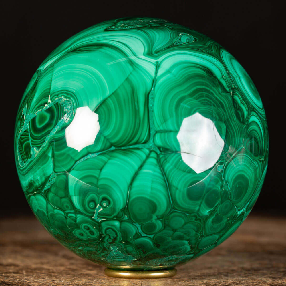 Bracelet En Argent 925 (40,01 G) Avec Demi-sphère En Malachite - Bijou Occasion En Argent Sterling